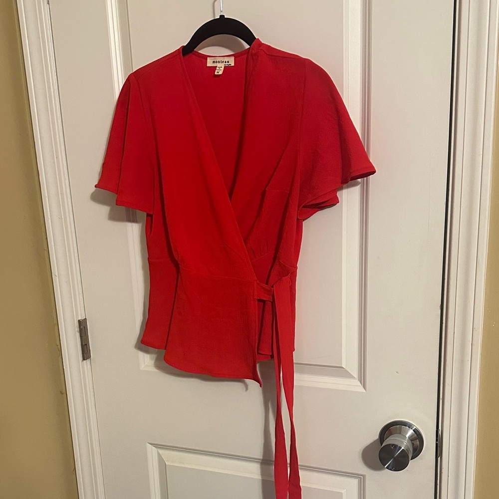Aritzia Red Wrap Blouse